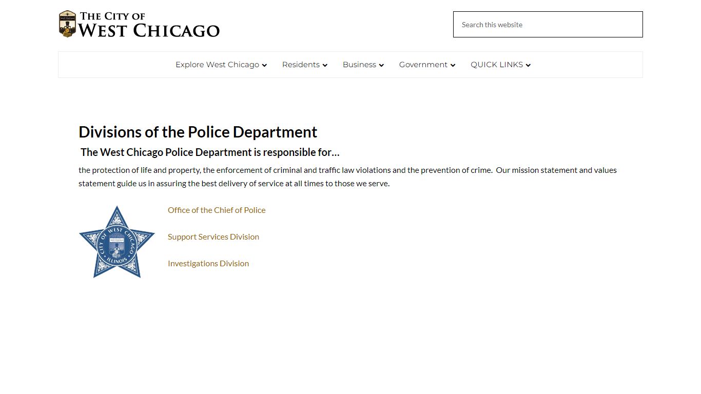 Divisions of the Police Department - West Chicago, Illinois